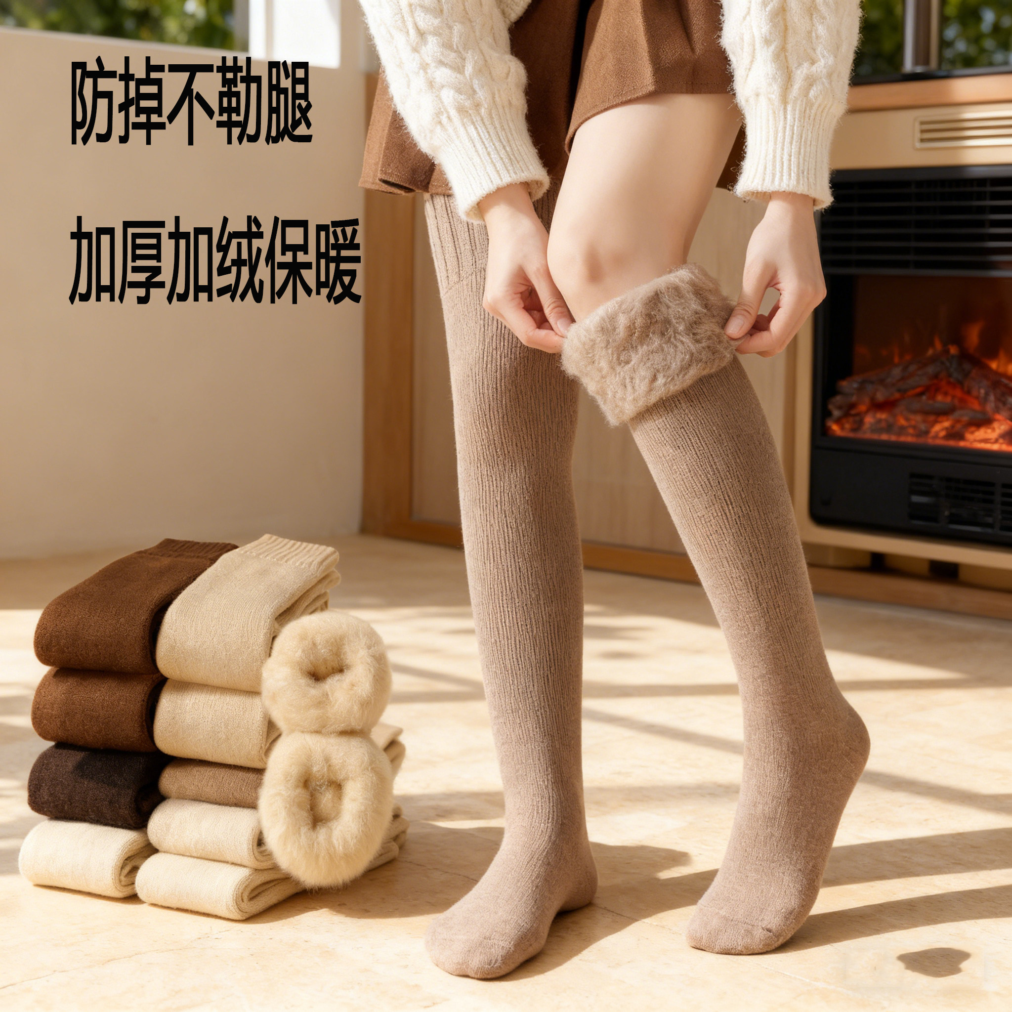 【加绒加厚过冬过膝】羊毛过膝袜