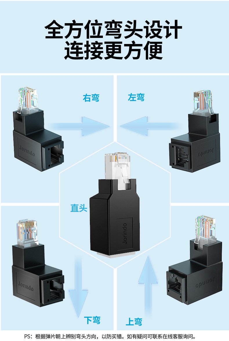 网络弯头网线对l型直角转接头墙角路由器交换机公千兆网线90度
