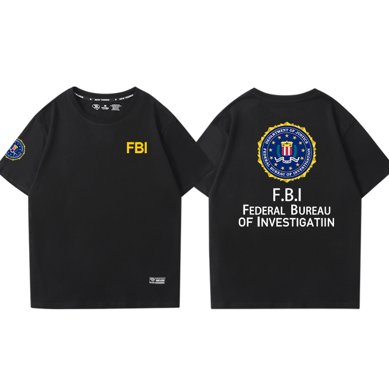 FBI美国联邦调查局特工电影周边短袖T恤男女纯棉运动休闲学生衣服