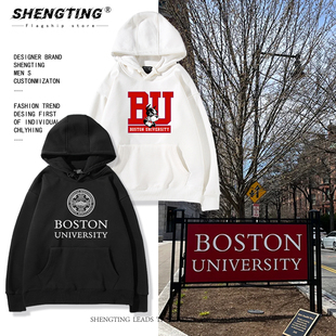 Boston University波士顿大学周边连帽卫衣男女学生校服加绒衣服