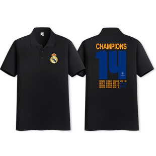 2023欧冠皇马POLO 衫男夺冠14冠纪念衫翻领T恤本泽马球衣球迷半袖