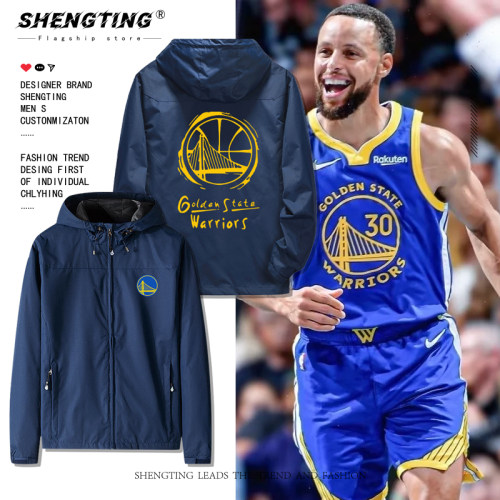 金州勇士Warriors30号库里篮球服连帽夹克男女秋冬加绒冲锋衣外套