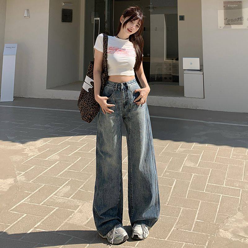 美式复古高街宽松阔腿牛仔裤女2026春季新款设计感高腰垂感弯刀裤,女装/女士精品,牛仔裤,淘宝优惠券,粉丝福利购,淘宝优惠卷