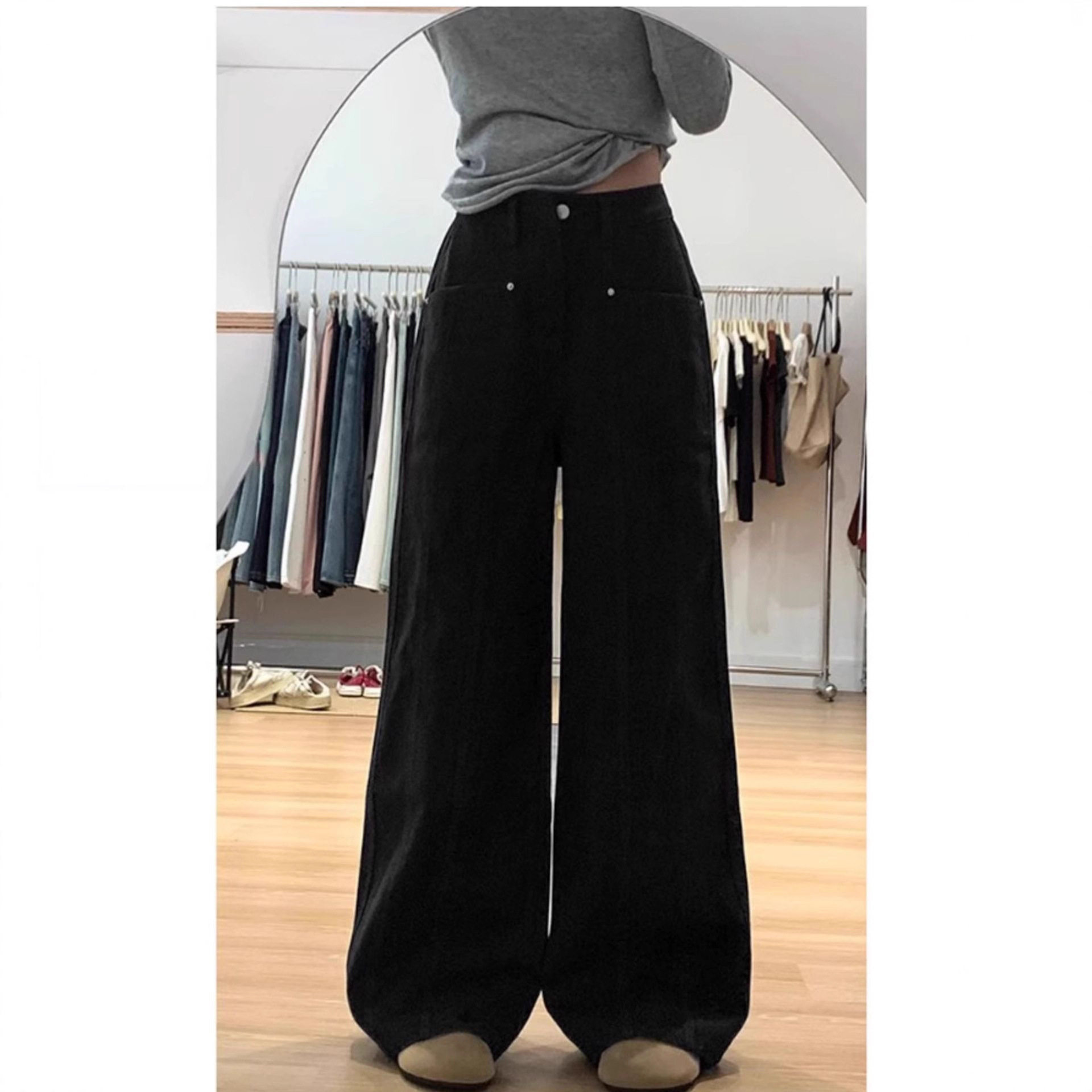 黑色阔腿牛仔裤女秋冬新款梨形身材胖mm大码高腰显瘦宽松直筒裤子,女装/女士精品,大码裤装,淘宝优惠券,粉丝福利购,淘宝优惠卷