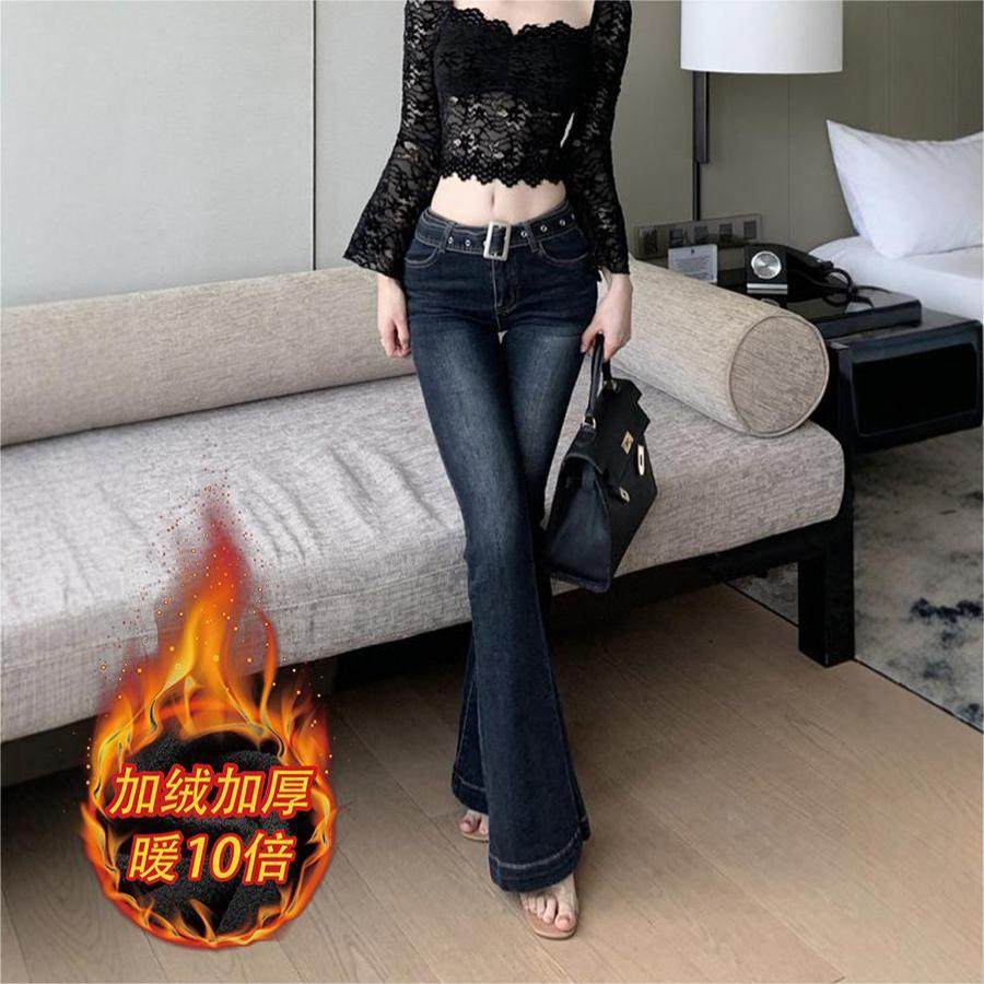 美式复古深蓝色微喇牛仔裤女冬季加绒修身显瘦直筒烟管喇叭拖地裤,女装/女士精品,牛仔裤,淘宝优惠券,粉丝福利购,淘宝优惠卷