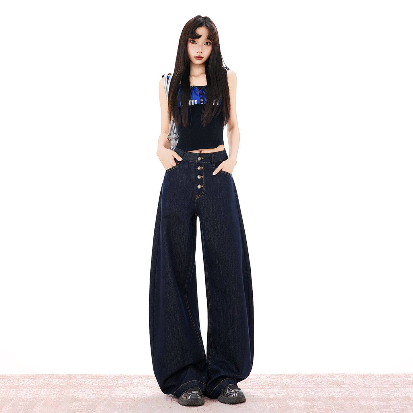 解构宽松弯刀牛仔裤女2026春装新款美式复古水洗慵懒阔腿休闲长裤,女装/女士精品,牛仔裤,淘宝优惠券,粉丝福利购,淘宝优惠卷