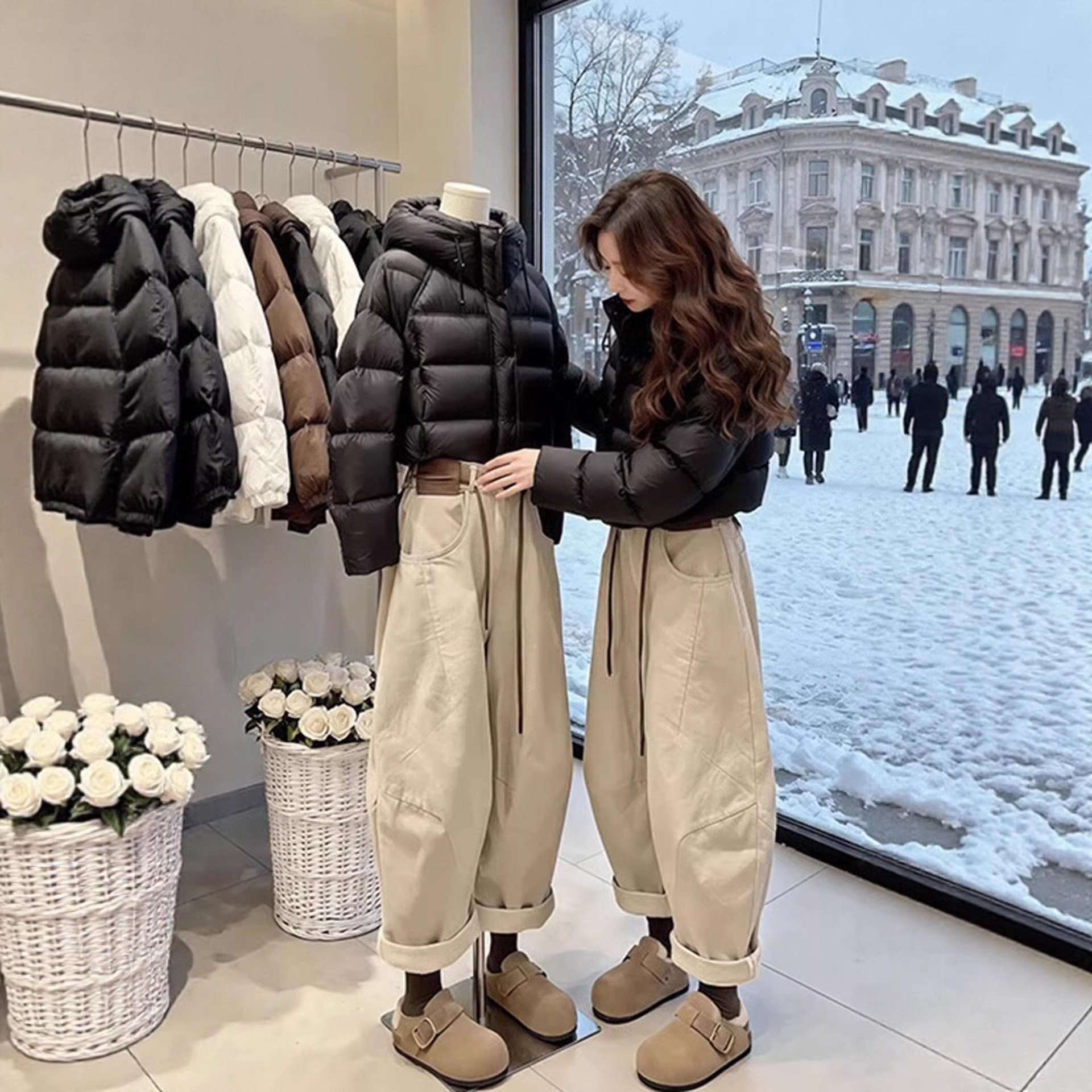 米白色加绒弯刀牛仔裤女冬季新款高腰显瘦阔腿哈伦裤,女装/女士精品,牛仔裤,淘宝优惠券,粉丝福利购,淘宝优惠卷