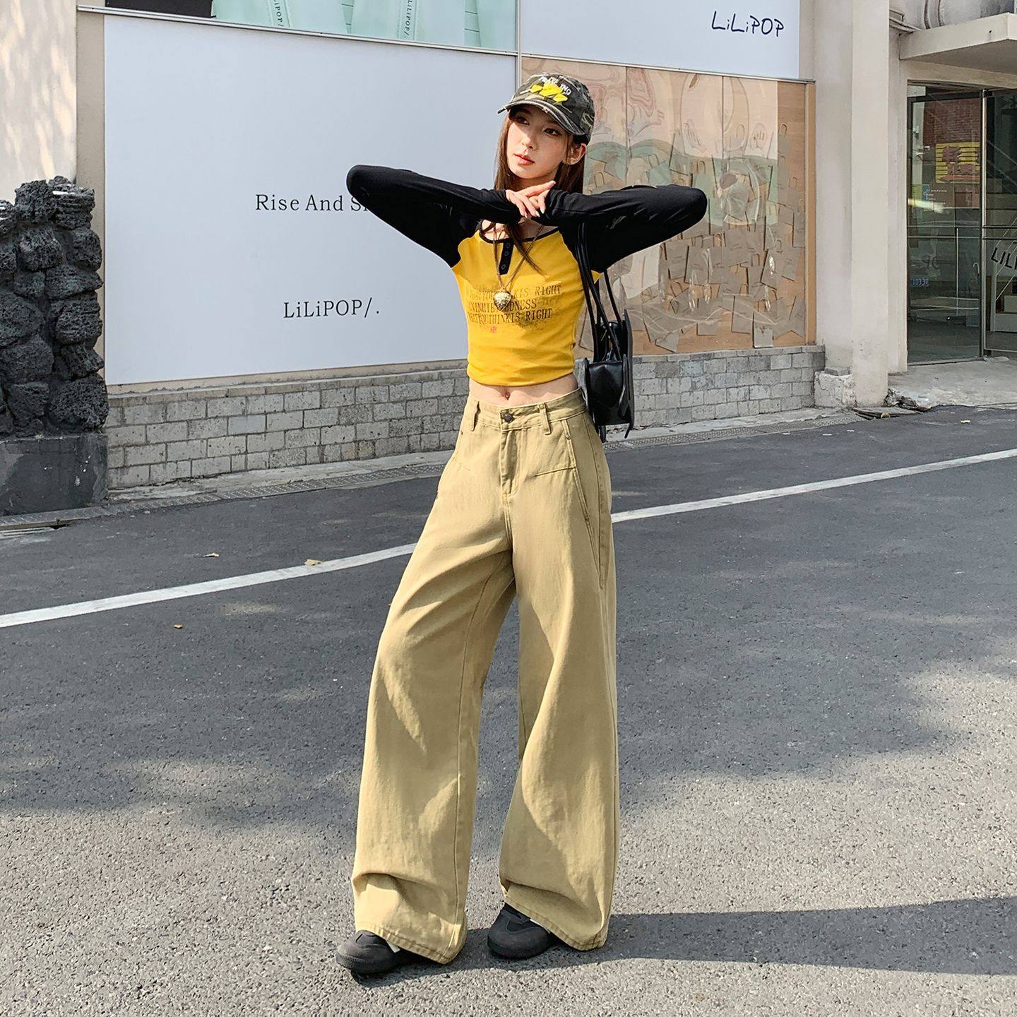 2026美式卡绿色复古弯刀牛仔裤女简约水洗休闲宽松显瘦慵懒阔腿裤,女装/女士精品,牛仔裤,淘宝优惠券,粉丝福利购,淘宝优惠卷