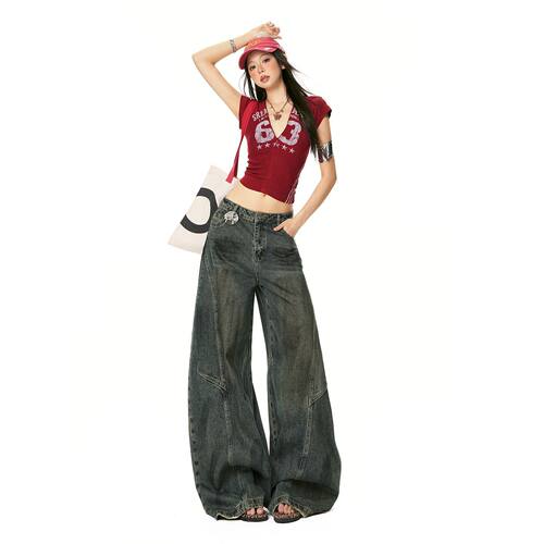 26th ootd!｜2026年春季美式复古弯刀小众设计感阔腿宽松牛仔裤子