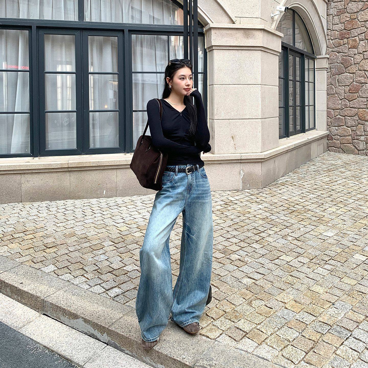 25秋冬季新款 重工水洗小弯刀无弹低腰宽松阔腿牛仔裤女,女装/女士精品,牛仔裤,淘宝优惠券,粉丝福利购,淘宝优惠卷