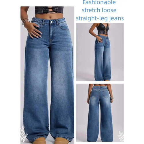 跨境2026复古怀旧砂洗宽松欧美阔腿美式独立站牛仔裤女JEANS