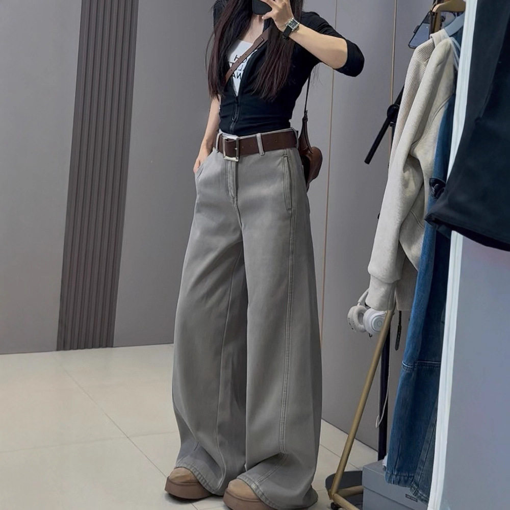 复古高级感灰色弯刀牛仔裤女秋冬季2025新款梨型身材直筒阔腿裤,女装/女士精品,牛仔裤,淘宝优惠券,粉丝福利购,淘宝优惠卷