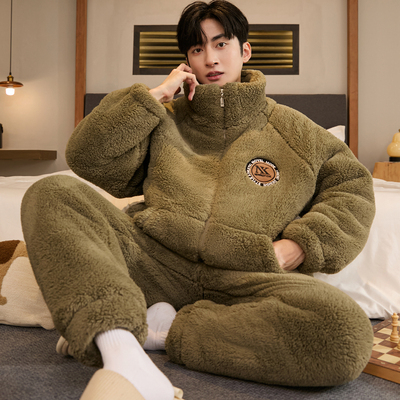 男士睡衣秋冬季珊瑚绒加绒加厚法兰绒男款休闲大码家居服保暖套装
