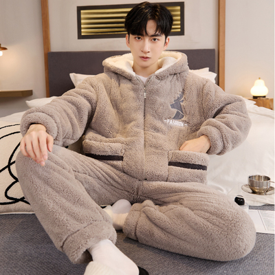 珊瑚绒睡衣男款冬季加厚加绒2025年新款青少年大码秋冬家居服男生