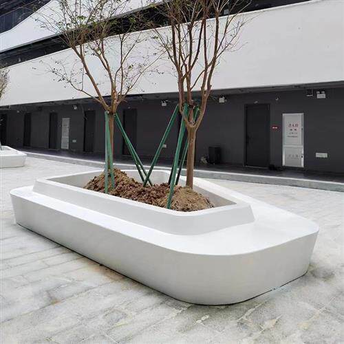GRC树池坐凳定制UHPC混凝土泰科石花坛座椅玻璃钢景观弧形异形凳