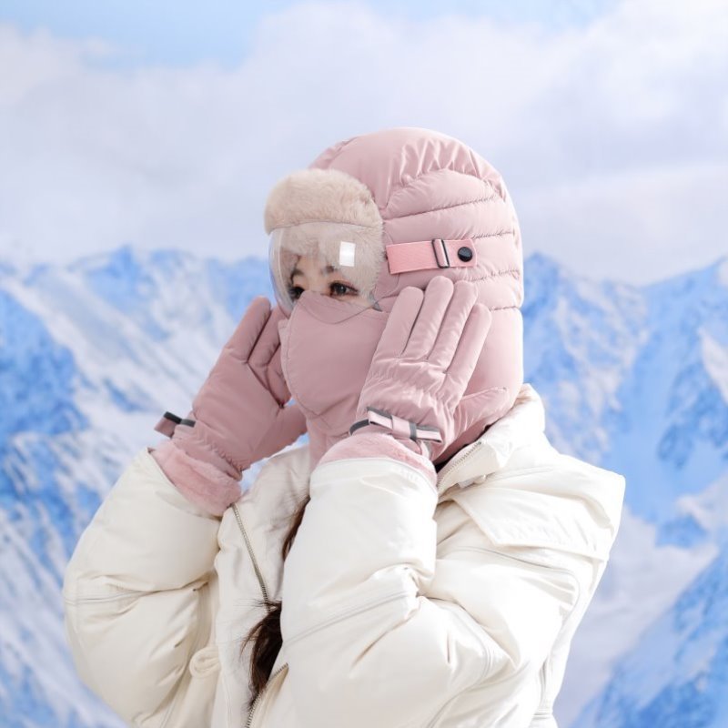 保暖女冬帽眼镜围脖雷锋手套东北男加绒哈尔滨零下三件套帽加厚40