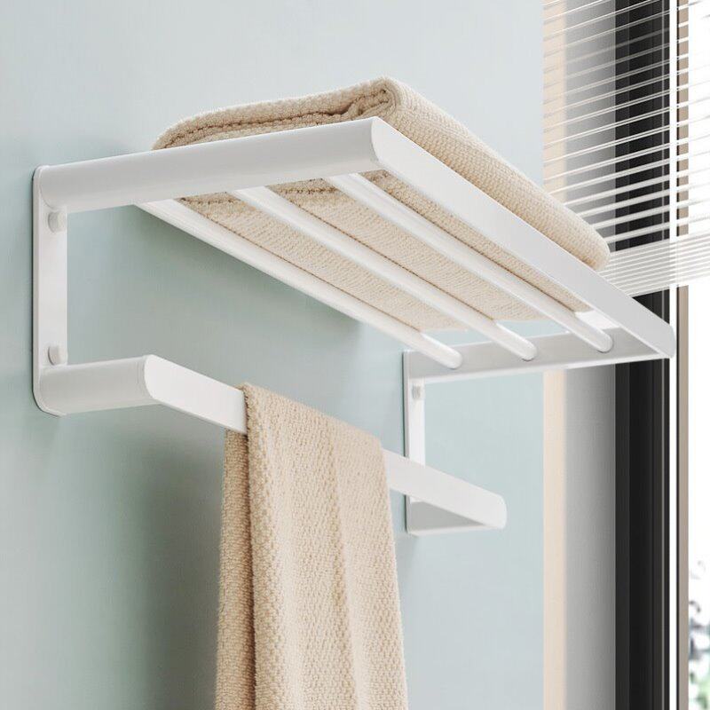 太空新免套装打孔架置物转角收纳浴巾酒店杆架工程白色浴室铝毛巾