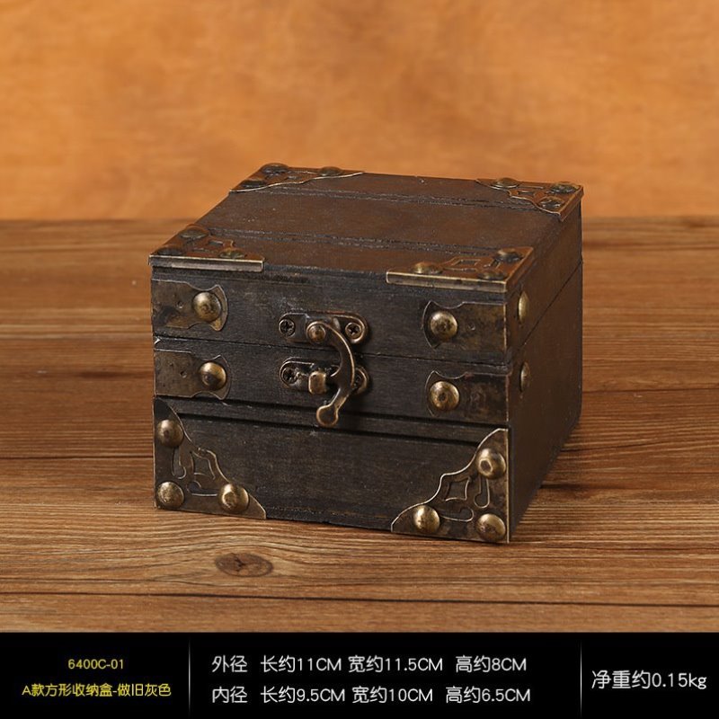 木质首饰桌面跨境家用藏戒指水晶宝箱收纳盒欧式复古方盒收纳小