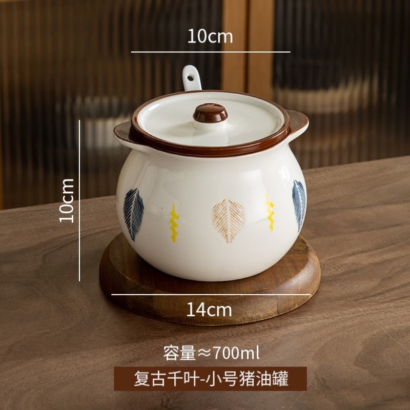 油罐泼辣勺耐高温厨房陶瓷瓶罐装猪子罐大容量家用收纳调味带盖油