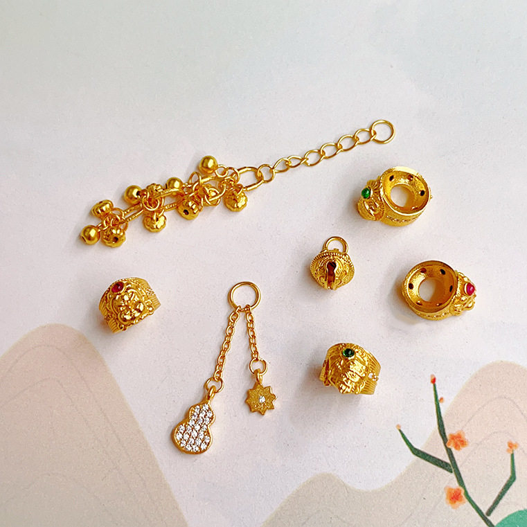 s925银镀金扎基拉姆黄财神跑环铃铛硕果累累延长链手链项链配件