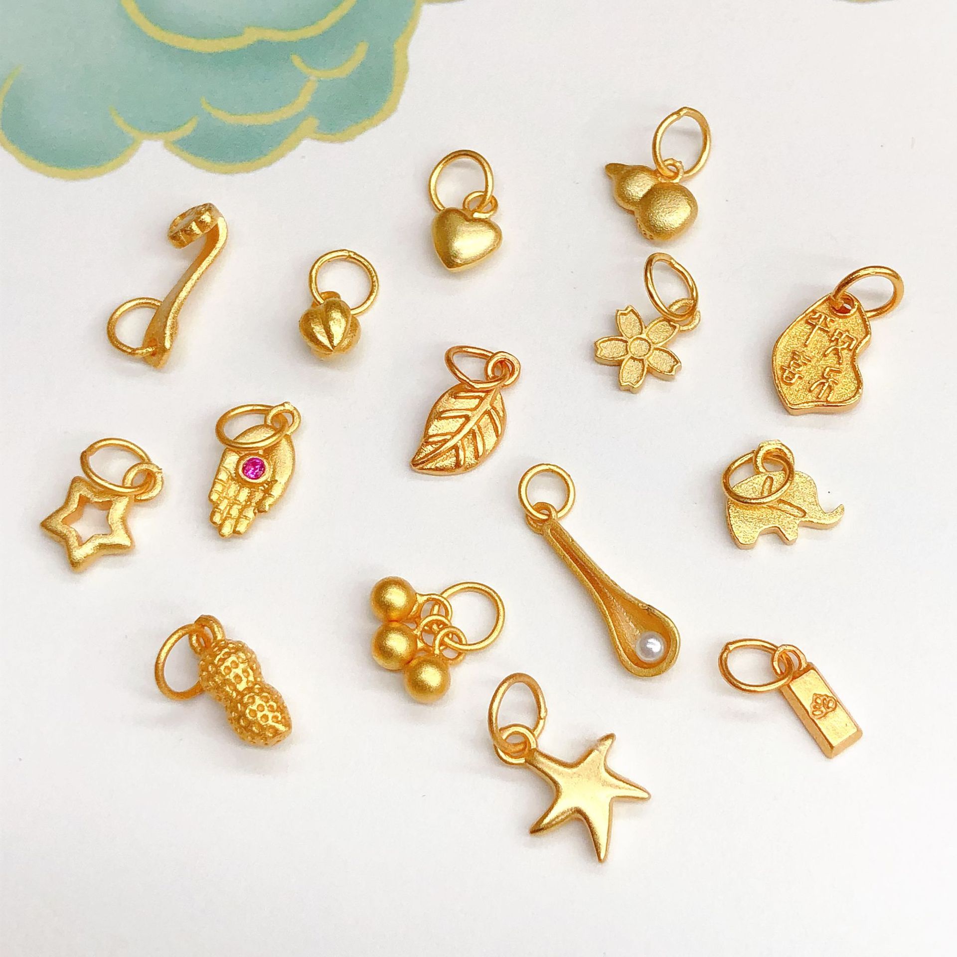 925银DIY配件手链手串镀金男女葫芦桃花金砖配件手链耳饰吊坠串珠