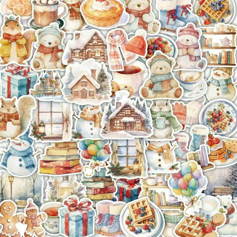 冬日童话动物贴纸124张小熊雪人可爱手机行李箱电脑手帐头盔装饰