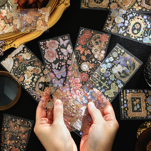 四野星澜复古PET立体贴纸烫金手账拼贴装 饰英文素材烫金贴画手帐