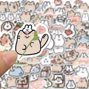 可爱DIY116张手账贴纸卡通猫咪和兔子电脑笔记本手机相册装 饰贴画