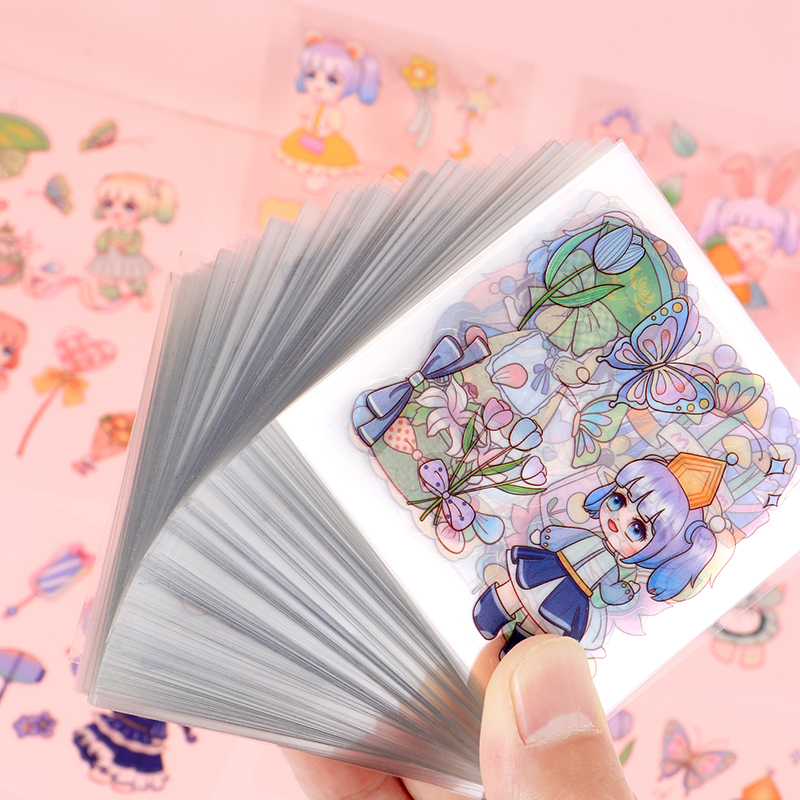 400张不重复手账贴纸可爱少女卡通可爱装饰防水人物PET素材贴画