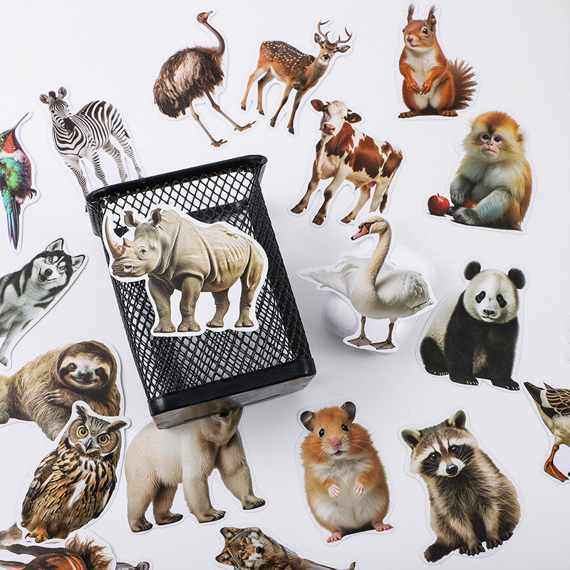 100张动物写真手机手账贴纸电脑装饰儿童幼儿园奖励益智识物贴画