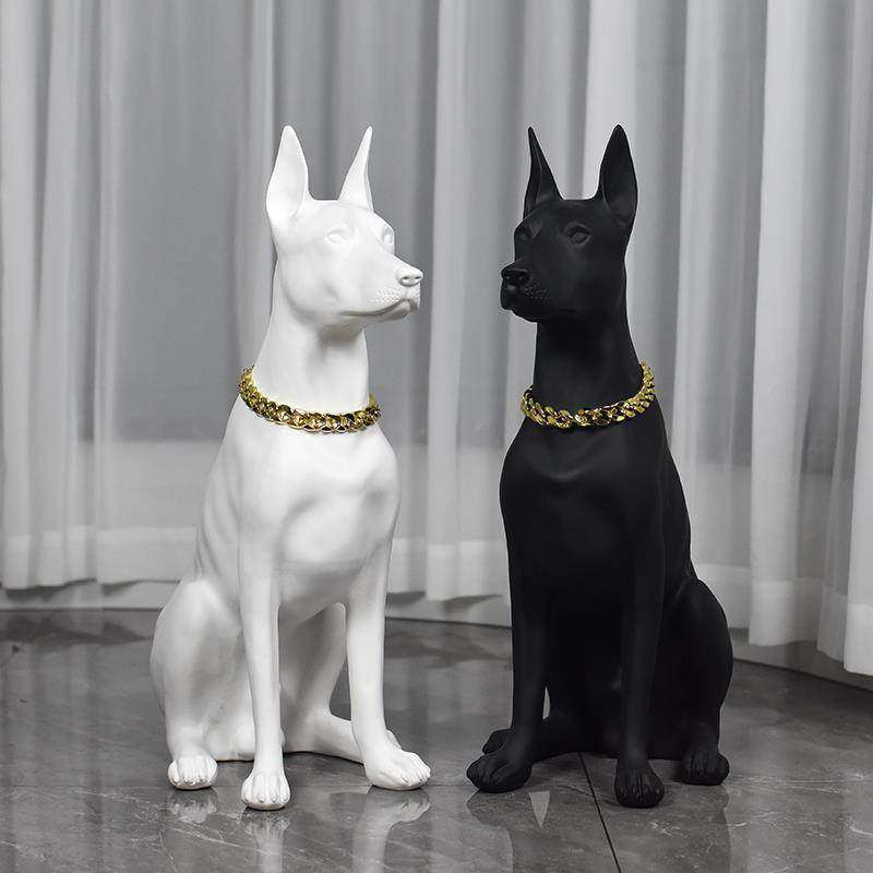 杜宾犬狗摆件真动物模型黑狗雕塑民宿别墅庭院花园客厅落地装饰