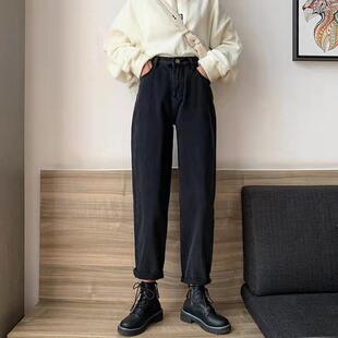 潮 高腰显瘦宽松复古梨形身材哈伦老爹裤 加绒加厚牛仔裤 女秋冬新款