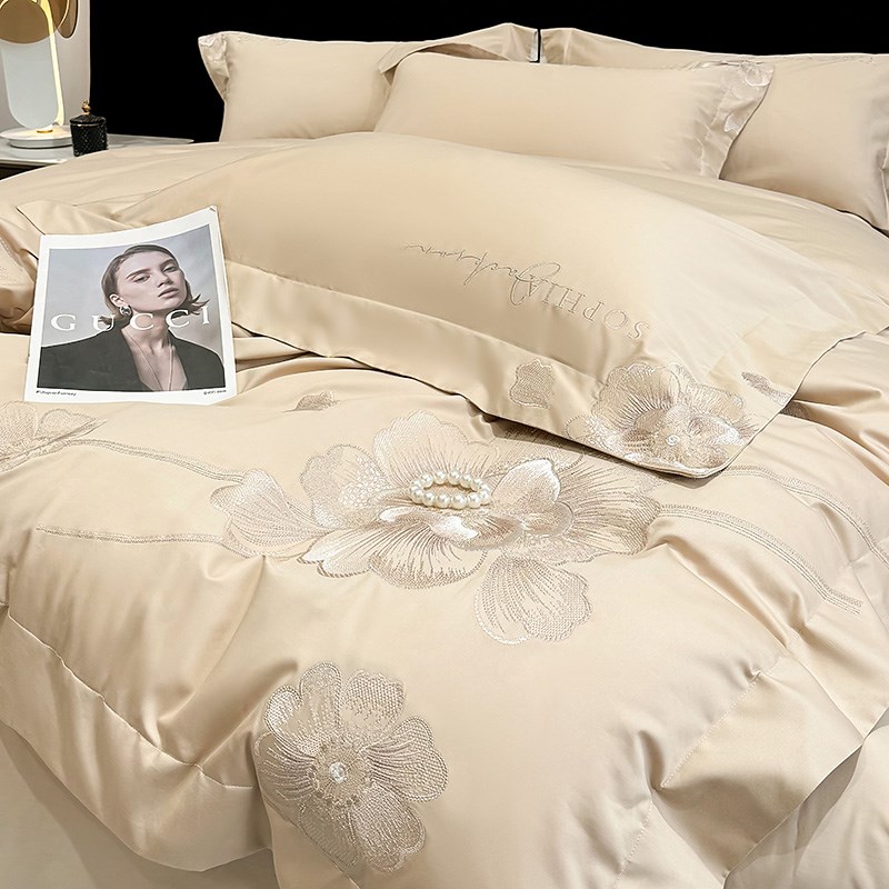 轻奢A类200支新疆全棉刺绣四件套裸睡床单被套床笠款床上用品