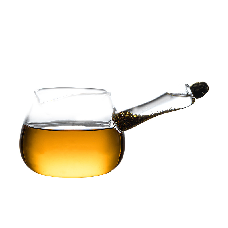 日式玻璃侧把公道杯加厚耐热金箔公杯分茶器大号茶海茶漏茶具配件