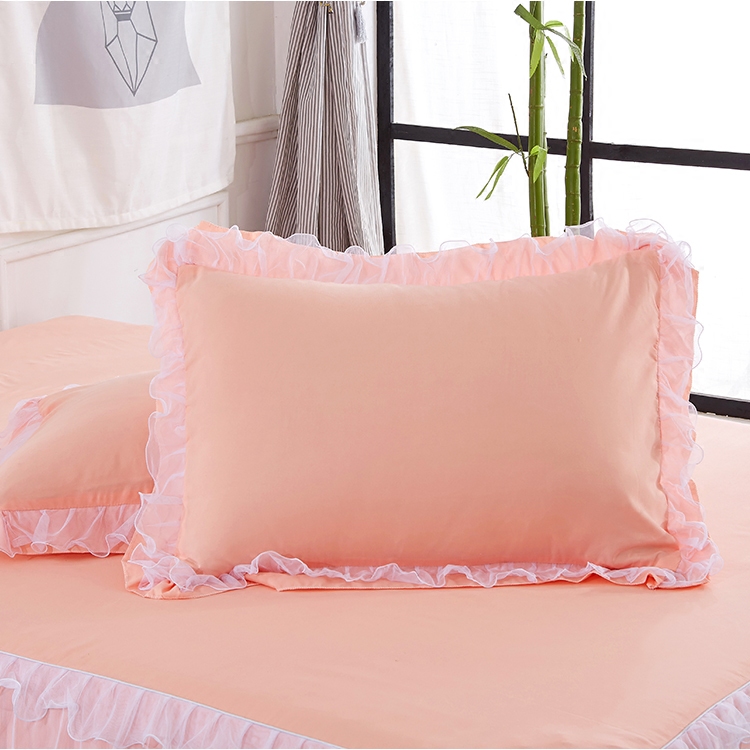 韩版公主蕾丝花边枕套一对纯色荷叶边枕头保护套双人特价