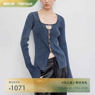 丹宁风辣妹上衣女 Fabrique 做旧仿牛仔镂空针织衫 秋季 新款
