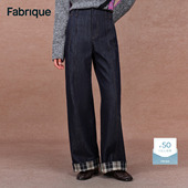 新品 子女 裤 Fabrique复古深蓝色格纹直筒牛仔裤