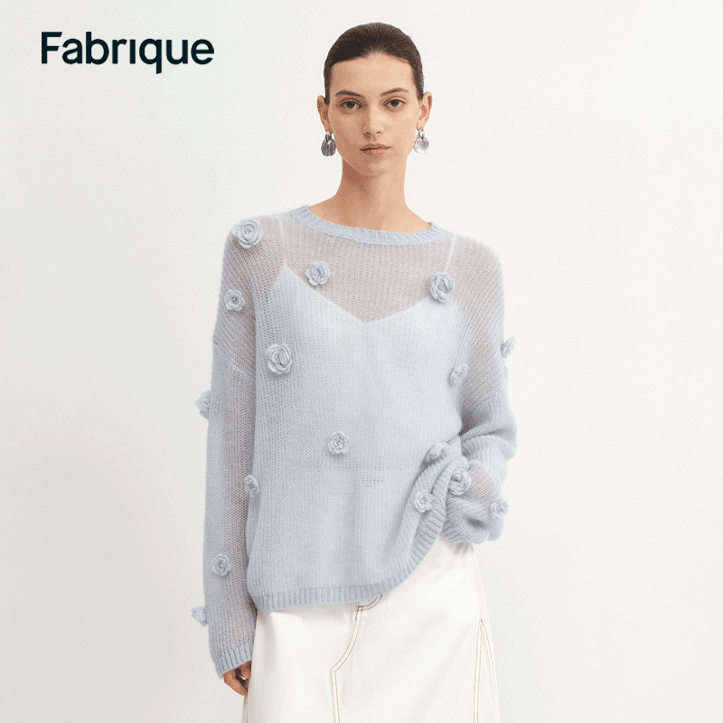 Fabrique手工山茶花马海毛毛衣