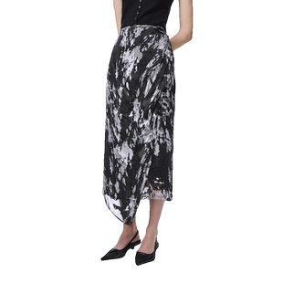 Fabrique新中式水墨写意桑蚕丝烧花不规则围裹半裙女秋季新品