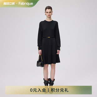 Fabrique 精纺绵羊毛金扣长袖 收腰阔摆针织连衣裙女秋季 新品