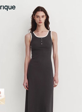 Fabrique ESSENTIAL铁灰色高弹紧身假两件亨利领针织连衣裙