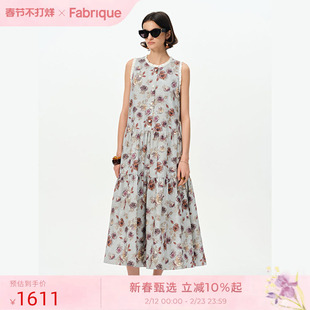 Fabrique巴洛克玫瑰荷叶边印花无袖连衣裙2025夏季新品棉真丝长裙
