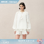 女春秋上衣 短裙度假套装 Fabrique白月光法式 纯棉刺绣衬衫