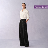 手工钉钻绵羊毛叠褶阔腿西裤 Fabrique紫标 商场同款