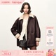 新品 Fabrique 摩卡棕大廓形毛领环保皮夹克棉服外套2025年冬季