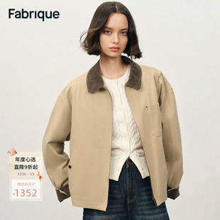 夹克棉服女25年棉袄厚外套 Fabrique卡其色翻领工装 吴千语同款
