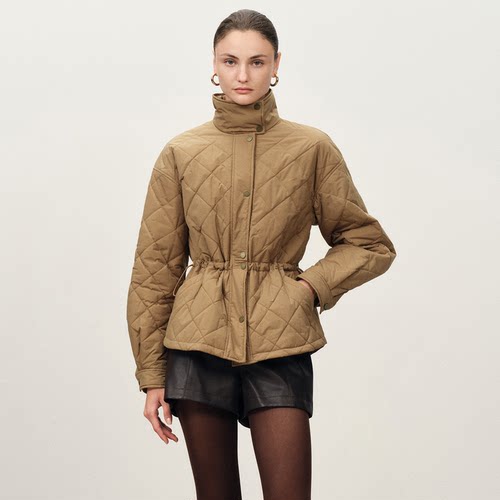 Fabrique卡其色菱格棉服外套女