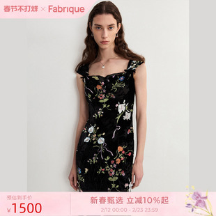 Fabrique极夜玫瑰桑蚕丝绒印花鱼尾背心吊带连衣裙女2025夏季新品