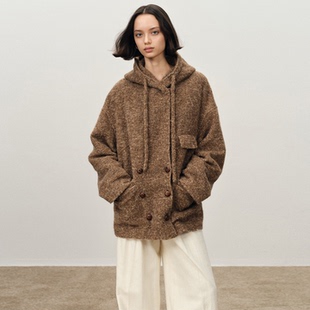 【秀场同款】Fabrique生巧可可棕色短款毛呢外套复古大衣25年新款