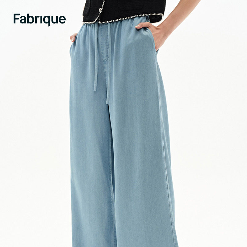 Fabrique复古牛仔莱赛尔松紧腰休闲裤2025春季新品